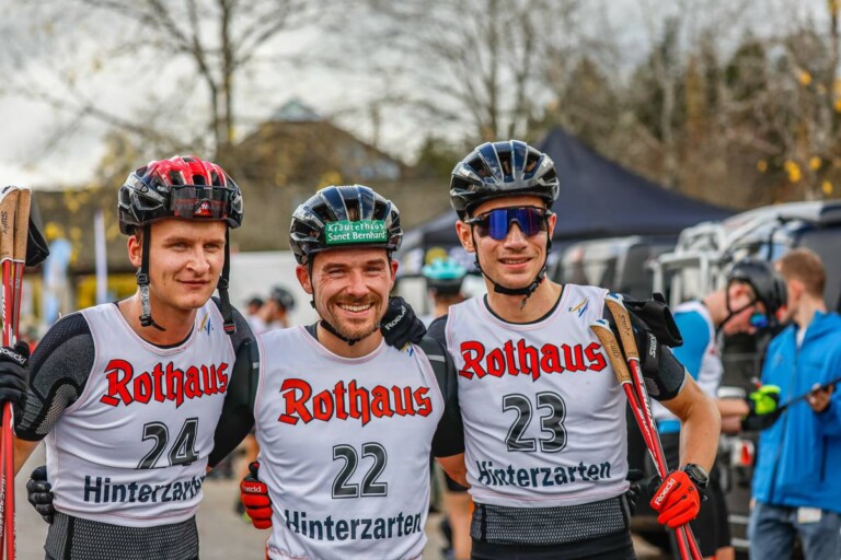 Strahlende Sieger: Julian Schmid (GER), Fabian Riessle (GER), Jakob Lange (GER), (l-r)