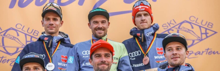 Die Sieger bei den Herren: Jakob Lange (GER), Fabian Riessle (GER), Julian Schmid (GER), Manuel Faisst (GER), Johannes Rydzek (GER), (l-r)