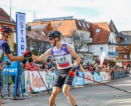 Julian Schmid (GER), Jakob Lange (GER), (l-r) nach ihrem Sieg