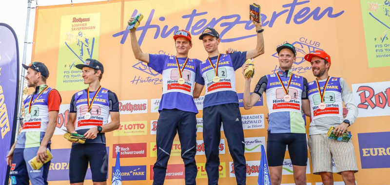 Die Deutschen Meister im Teamsprint: Fabian Riessle (GER), Manuel Faisst (GER), Julian Schmid (GER), Jakob Lange (GER), Wendelin Thannheimer (GER), Johannes Rydzek (GER), (l-r)