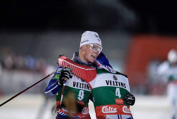 Glückliche Franzosen: Matteo Baud (FRA) und Laurent Muhlethaler (FRA), (l-r) feiern persönliche Bestleistungen.