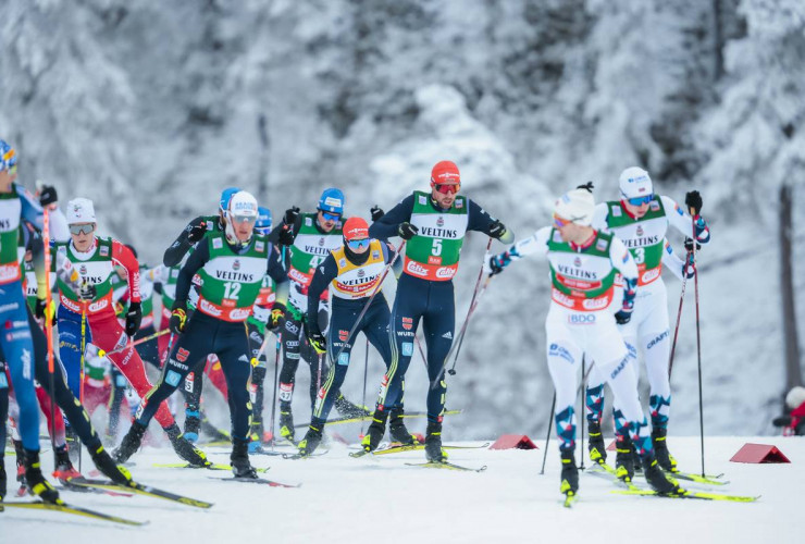 Julian Schmid (GER), Johannes Rydzek (GER), beim Massenstartrennen