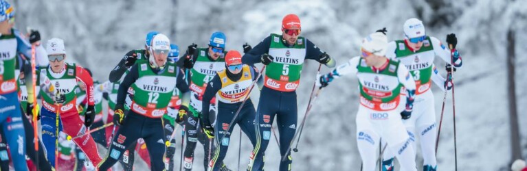 Julian Schmid (GER), Johannes Rydzek (GER), beim Massenstartrennen