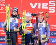 Das Podium des ersten Weltcups der Saison in Lillehammer: Annika Sieff (ITA), Gyda Westvold Hansen (NOR), Nathalie Armbruster (GER), (l-r).