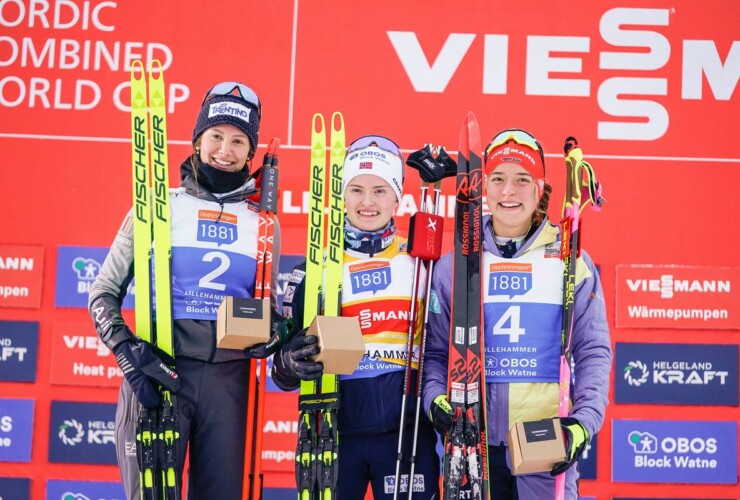 Das Podium des ersten Weltcups der Saison in Lillehammer: Annika Sieff (ITA), Gyda Westvold Hansen (NOR), Nathalie Armbruster (GER), (l-r).