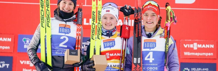 Das Podium des ersten Weltcups der Saison in Lillehammer: Annika Sieff (ITA), Gyda Westvold Hansen (NOR), Nathalie Armbruster (GER), (l-r).