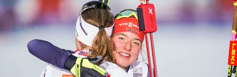 Gyda Westvold Hansen (NOR) und Nathalie Armbruster (GER) beglückwünschen sich zum guten Wettkampf.