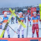 Das Podium der Damen: Ida Marie Hagen (NOR), Gyda Westvold Hansen (NOR), Lisa Hirner (AUT), (l-r)