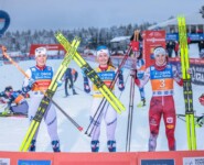 Das Podium der Damen: Ida Marie Hagen (NOR), Gyda Westvold Hansen (NOR), Lisa Hirner (AUT), (l-r)