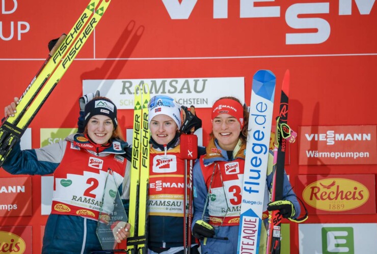 Das Podium der Damen: Lisa Hirner (AUT), Gyda Westvold Hansen (NOR), Nathalie Armbruster (GER), (l-r)