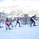 Die Verfolgergruppe: Yoshito Watabe (JPN), Matteo Baud (FRA), Vinzenz Geiger (GER), Manuel Faisst (GER), (l-r)