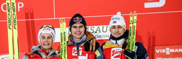 Das Podium der Herren: Johannes Lamparter (AUT), Vinzenz Geiger (GER), Jarl Magnus Riiber (NOR), (l-r)