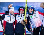 Ida Marie Hagen (NOR), Gyda Westvold Hansen (NOR), Lena Brocard (FRA) (l-r) bildeten das Podium am Freitag.