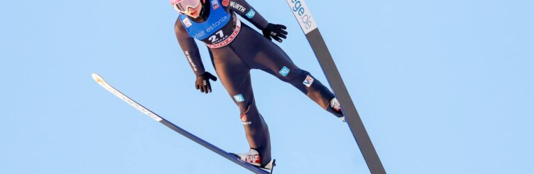 Nathalie Armbruster (GER) beim Trainingssprung in Otepää