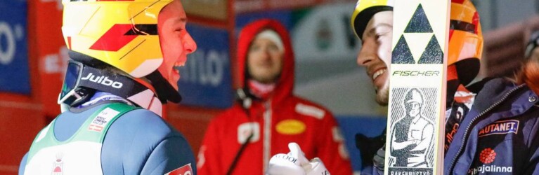 Eero Hirvonen (FIN) und Ilkka Herola (FIN) (l-r) freuen sich über ein gutes Ergebnis.