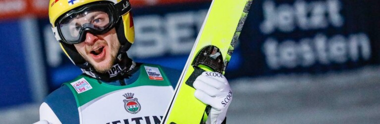 Ilkka Herola (FIN) freut sich über seinen gelungenen Sprung.