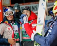Johannes Lamparter (AUT), Thomas Rettenegger (AUT), Ilkka Herola (FIN), (l-r) freuen sich über ihre Leistungen.