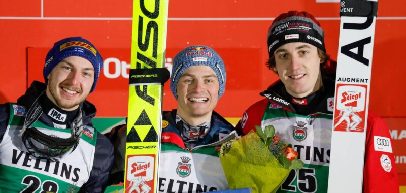 Strahlende Gesichter auf dem Podium: Ilkka Herola (FIN), Johannes Lamparter (AUT), Thomas Rettenegger (AUT), (l-r)