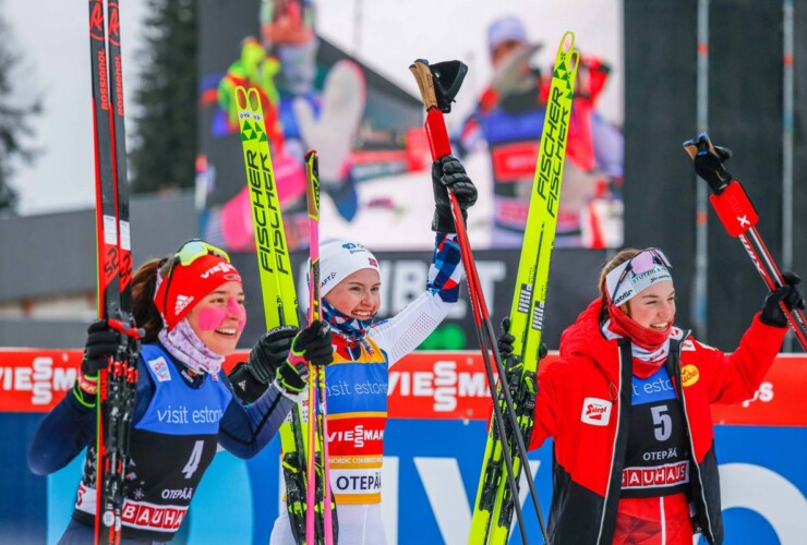 Die Top 3 der Damen: Nathalie Armbruster (GER), Gyda Westvold Hansen (NOR), Lisa Hirner (AUT), (l-r)