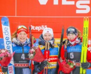 Das Podium der Damen: Nathalie Armbruster (GER), Gyda Westvold Hansen (NOR), Lisa Hirner (AUT), (l-r)
