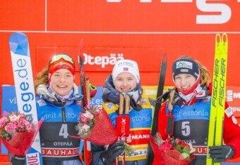 Das Podium der Damen: Nathalie Armbruster (GER), Gyda Westvold Hansen (NOR), Lisa Hirner (AUT), (l-r)