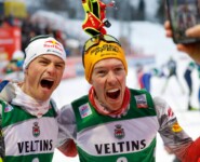 Johannes Lamparter (AUT) und Franz-Josef Rehrl (AUT) (l-r) freuen sich über ein weiteres Doppelpodium für den ÖSV.