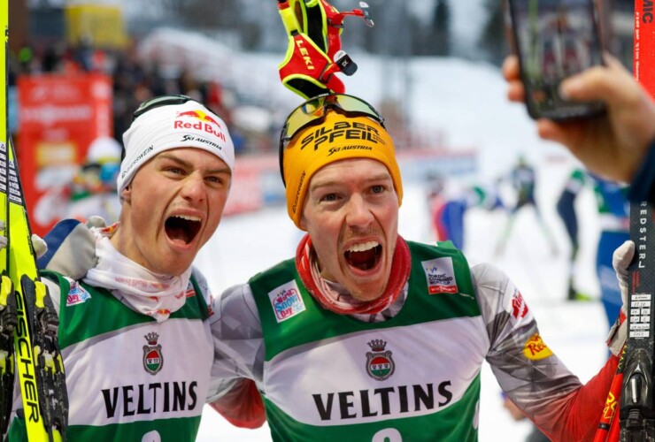 Johannes Lamparter (AUT) und Franz-Josef Rehrl (AUT) (l-r) freuen sich über ein weiteres Doppelpodium für den ÖSV.