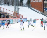 Zielsprint: Kristjan Ilves (EST), Manuel Faisst (GER), Jens Luraas Oftebro (NOR), Espen Andersen (NOR), Simen Tiller (NOR), Ilkka Herola (FIN), Thomas Rettenegger (AUT), Joergen Graabak (NOR), (l-r)