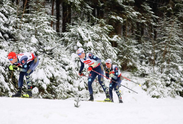 Julian Schmid (GER), Vinzenz Geiger (GER), Manuel Faisst (GER), (l-r) liefen ihr Rennen gemeinsam.