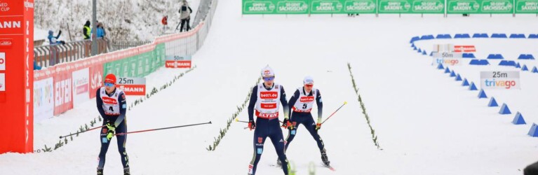 Das deutsche Trio kommt ins Ziel: Julian Schmid (GER), Vinzenz Geiger (GER) und Manuel Faißt (GER).