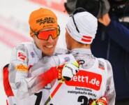 Geteilte Freude ist doppelte Freude: Franz-Josef Rehrl (AUT), Johannes Lamparter (AUT), (l-r) freuen sich über das zweite Doppelpodium des Tages.