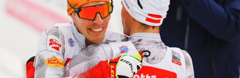Geteilte Freude ist doppelte Freude: Franz-Josef Rehrl (AUT), Johannes Lamparter (AUT), (l-r) freuen sich über das zweite Doppelpodium des Tages.