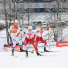 Das Führungstrio: Jarl Magnus Riiber (NOR), Johannes Lamparter (AUT), Franz-Josef Rehrl (AUT), (l-r)