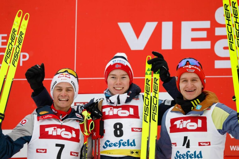 Das Podium der Herren: Johannes Lamparter (AUT), Jens Luraas Oftebro (NOR), Julian Schmid (GER), (l-r)