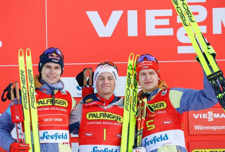 Das Podium der Herren: Vinzenz Geiger (GER), Johannes Lamparter (AUT), Julian Schmid (GER), (l-r)