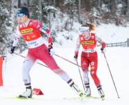 Yuna Kasai (JPN), Lisa Hirner (AUT), (l-r) beim Weltcup in Seefeld