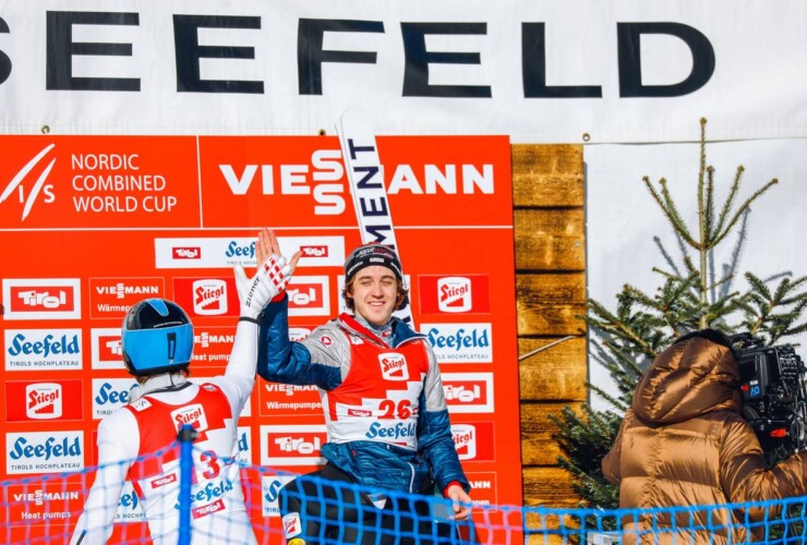 Zwischenzeitliche Doppelführung: Stefan Rettenegger (AUT), Thomas Rettenegger (AUT), (l-r)