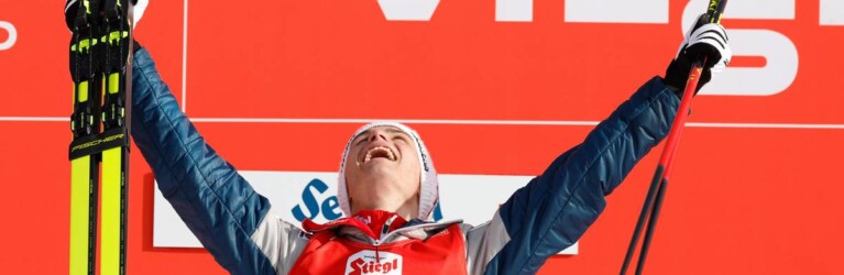 Johannes Lamparter (AUT) freut sich über seinen Sieg beim Seefeld Triple.