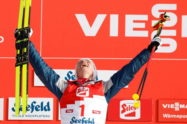 Johannes Lamparter (AUT) freut sich über seinen Sieg beim Seefeld Triple.