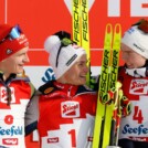 Strahlende Gesichter auf dem Podium: Julian Schmid (GER), Johannes Lamparter (AUT), Jens Luraas Oftebro (NOR), (l-r)