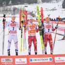 Die siegreichen Athleten am ersten Tag in Oberstdorf: Jens Luraas Oftebro (NOR), Johannes Lamparter (AUT), Franz-Josef Rehrl (AUT), (l-r)