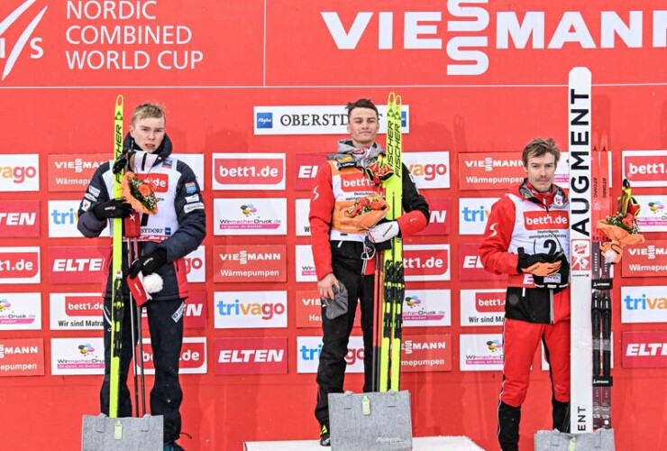 Das Podium: Jens Luraas Oftebro (NOR), Johannes Lamparter (AUT), Franz-Josef Rehrl (AUT), (l-r)