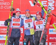 Das Podium: Jens Luraas Oftebro (NOR), Julian Schmid (GER), Franz-Josef Rehrl (AUT), (l-r)