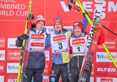 Das Podium: Jens Luraas Oftebro (NOR), Julian Schmid (GER), Franz-Josef Rehrl (AUT), (l-r)