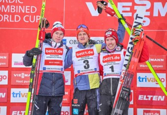 Das Podium: Jens Luraas Oftebro (NOR), Julian Schmid (GER), Franz-Josef Rehrl (AUT), (l-r)