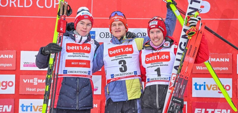 Das Podium: Jens Luraas Oftebro (NOR), Julian Schmid (GER), Franz-Josef Rehrl (AUT), (l-r)