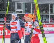 Die drei Besten: Jens Luraas Oftebro (NOR), Julian Schmid (GER), Franz-Josef Rehrl (AUT), (l-r)