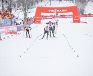 Starke deutsche Laufgruppe: Manuel Faisst (GER), Fabian Riessle (GER), Johannes Rydzek (GER), Terence Weber (GER), Wendelin Thannheimer (GER) (l-r)