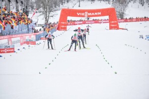 Starke deutsche Laufgruppe: Manuel Faisst (GER), Fabian Riessle (GER), Johannes Rydzek (GER), Terence Weber (GER), Wendelin Thannheimer (GER) (l-r)