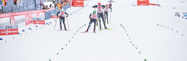 Starke deutsche Laufgruppe: Manuel Faisst (GER), Fabian Riessle (GER), Johannes Rydzek (GER), Terence Weber (GER), Wendelin Thannheimer (GER) (l-r)